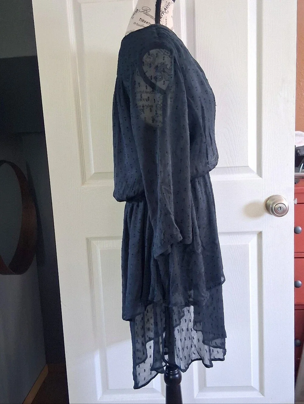 Free People Black Daliah Swiss Dot Long Sleeve Mini Dress Size Medium